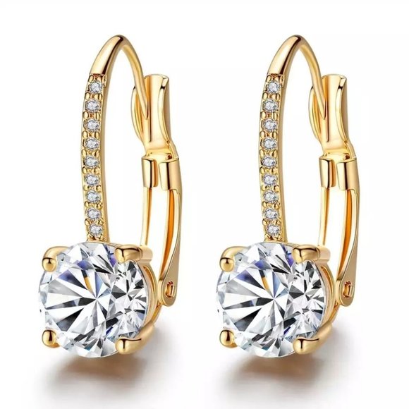 Yellow Gold Clear Brilliant AAA Zircon Clip Earrings - Picture 4 of 4